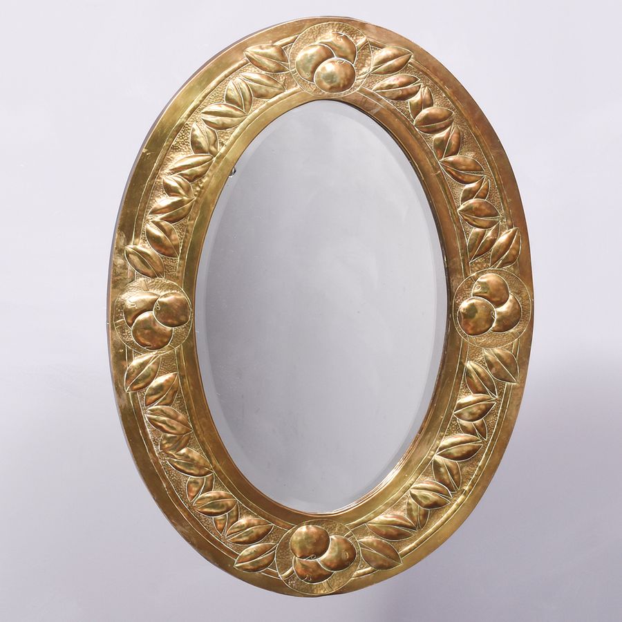 Oval Art Nouveau Brass Mirror