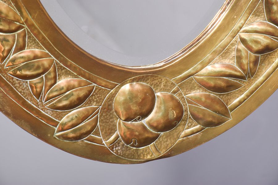 Antique Oval Art Nouveau Brass Mirror