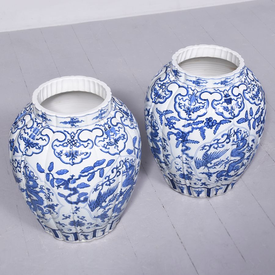 Antique Large Pair of Blue and White Chinese Vases