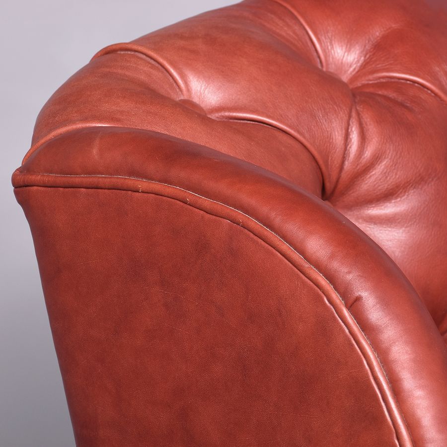 Antique George III Style Button-Back Pale Burgundy Leather Upholstered Wing Chair