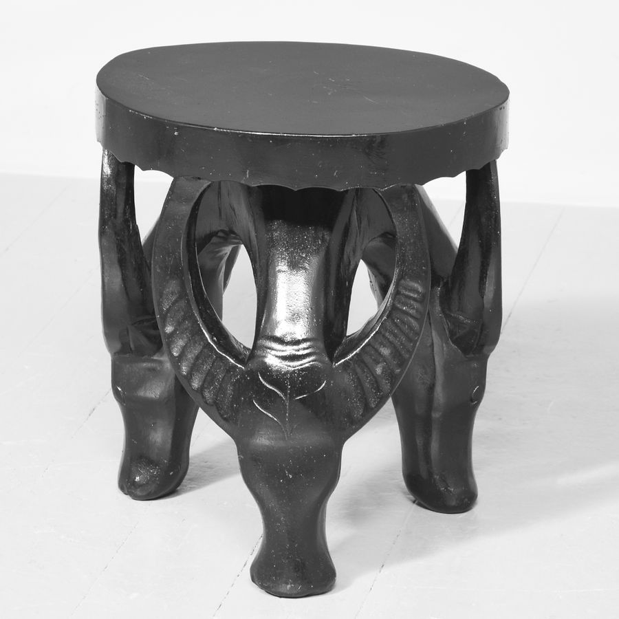 Antique Carved African Buffalo Occasional Table