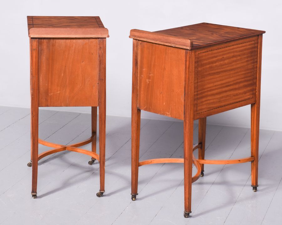 Antique Pair of Satinwood Inlaid Bedside Cabinets