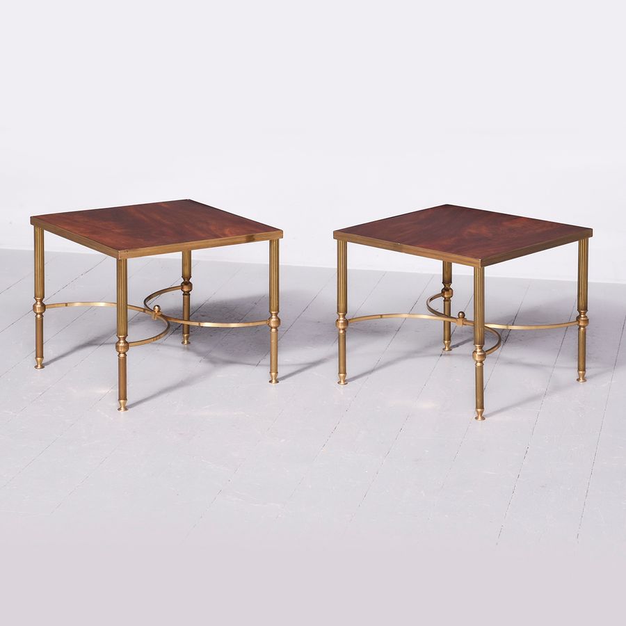 Pair of French Brass & Mahogany Occasional Tables