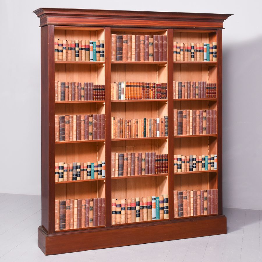 Large Mid-Victorian Mahogany Three-Section Open Bookcase