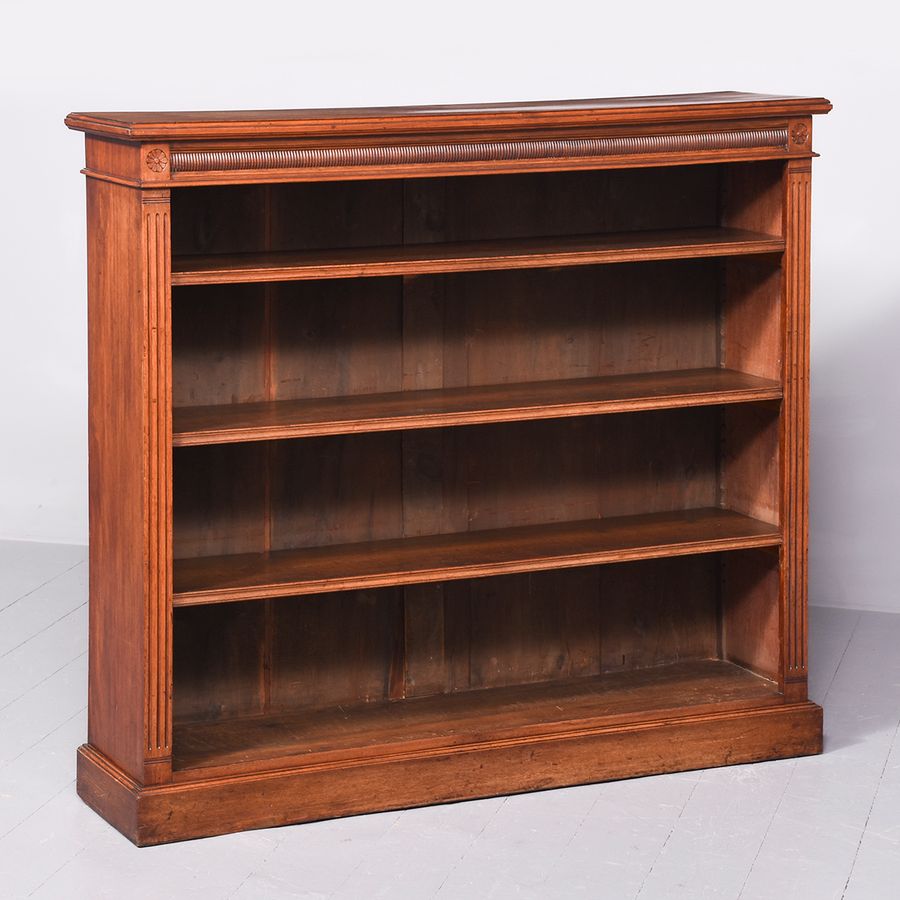 Antique Late Victorian Walnut Open Bookcase with Adjustable Shelves