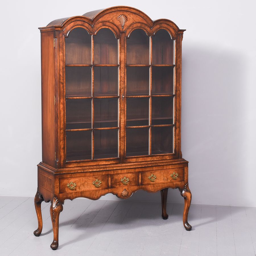 Magnificent George II Style Burr Walnut Bookcase/Glazed Cabinet