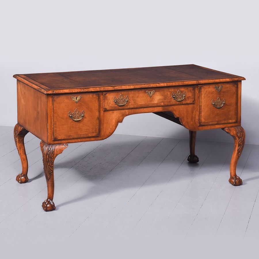 Early Georgian-Style, Freestanding Figured Walnut Writing Desk