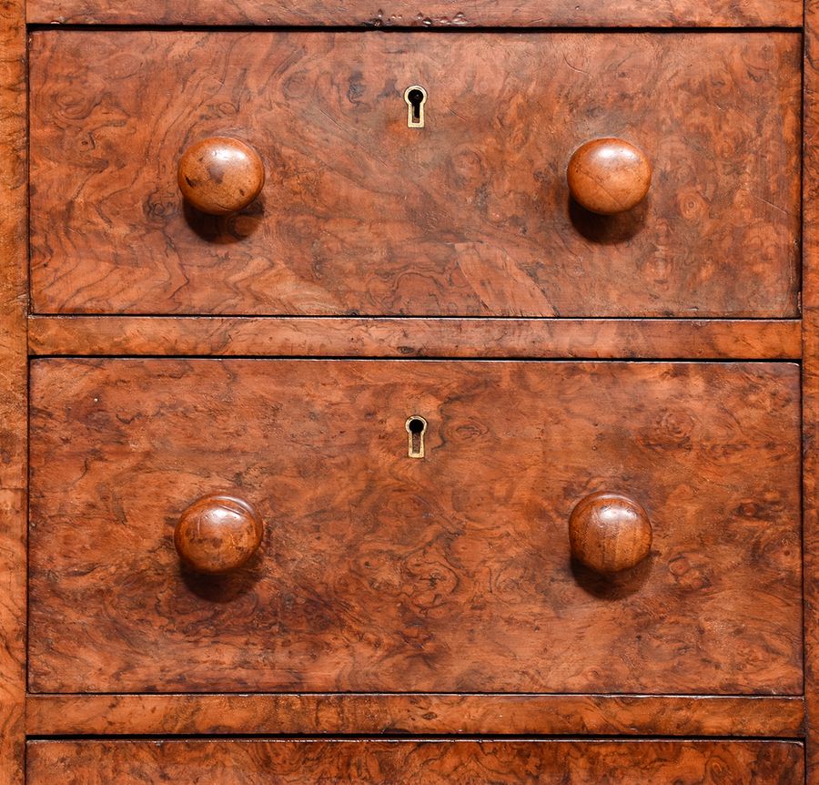 Antique Pair of Mid-Victorian Burr-Walnut Small Chest/Bedside Lockers