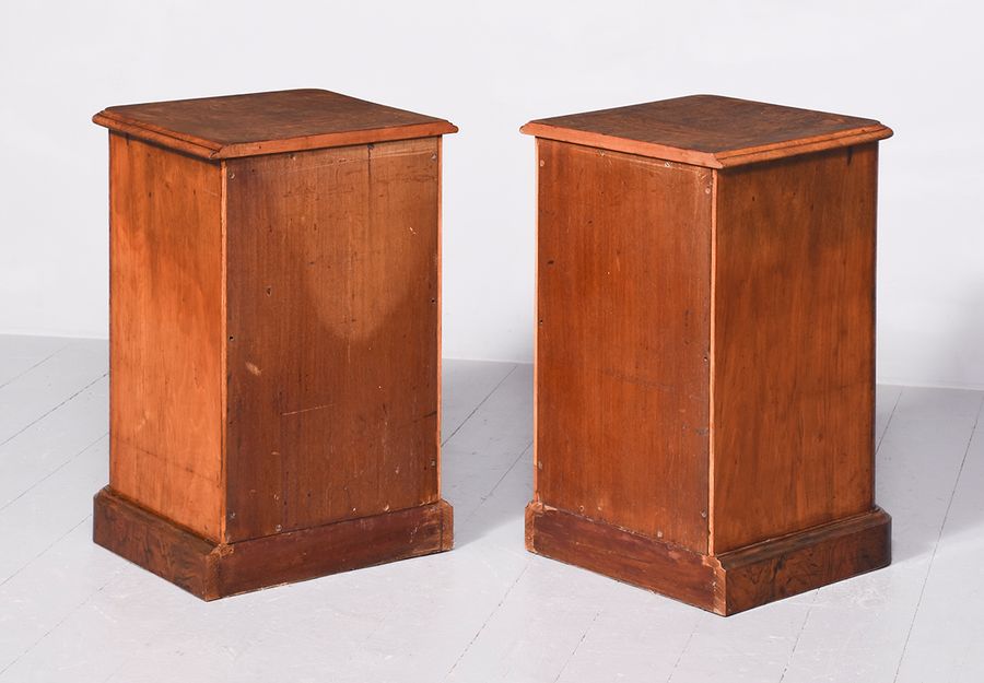 Antique Pair of Mid-Victorian Burr-Walnut Small Chest/Bedside Lockers