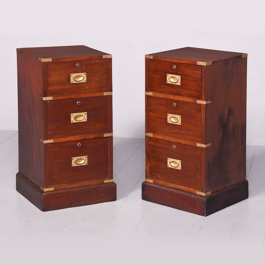 Pair of Mid-Victorian Mahogany Brass-Bound, Small Military Chests/Bedside Lockers