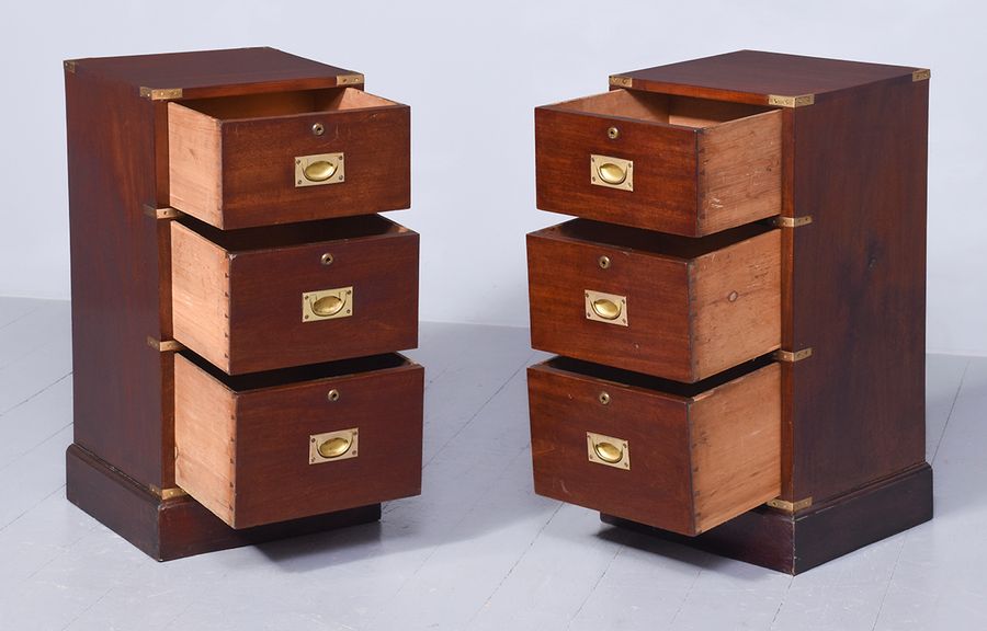 Antique Pair of Mid-Victorian Mahogany Brass-Bound, Small Military Chests/Bedside Lockers