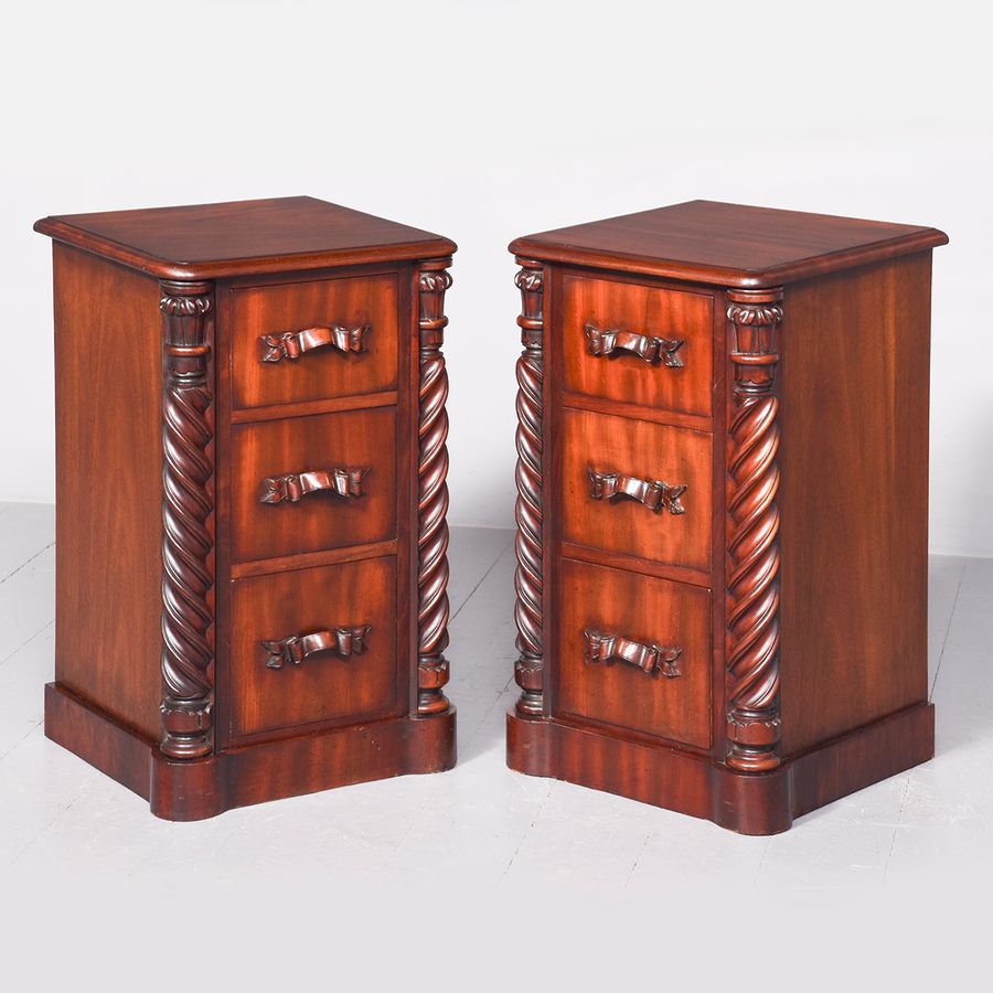 Pair of Mid-Victorian Carved Mahogany Small Chest of Drawers/Bedside Lockers