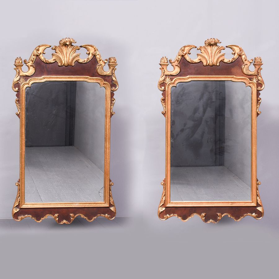 Pair of George II Walnut and Gilded Mirrors