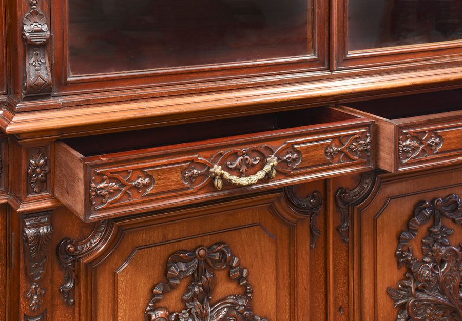 Antique 4 Door Profusely Carved Mahogany Bookcase