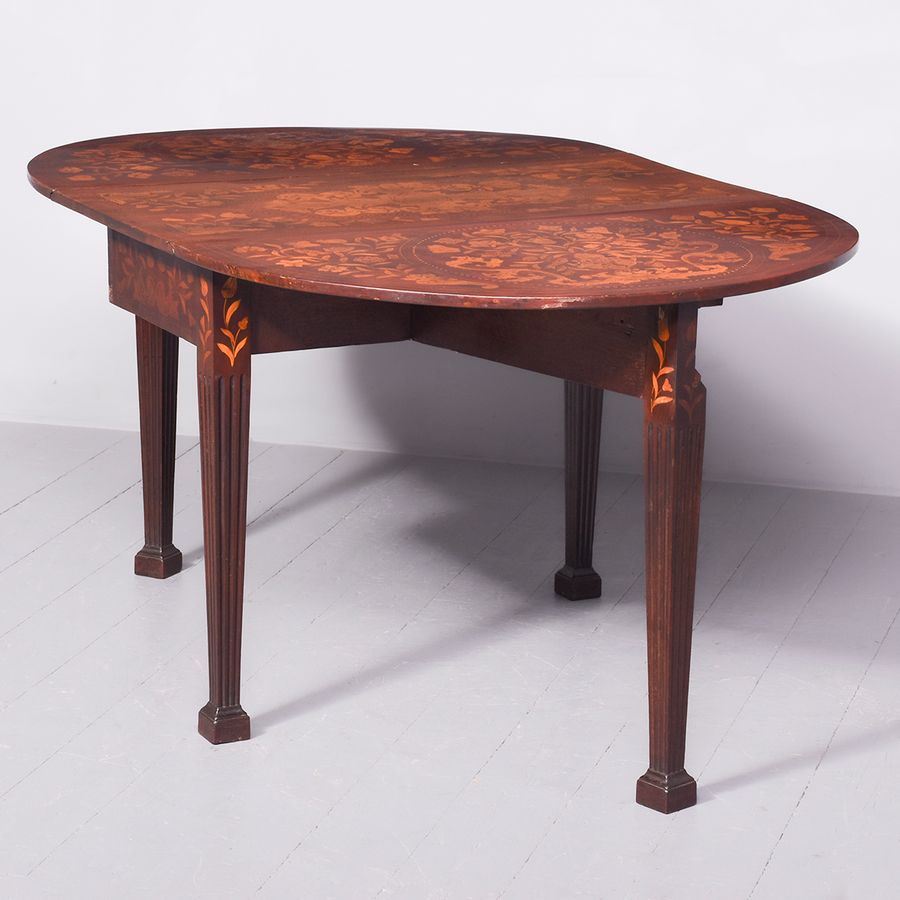 Antique Dutch Marquetry Drop-Leaf Dining Table