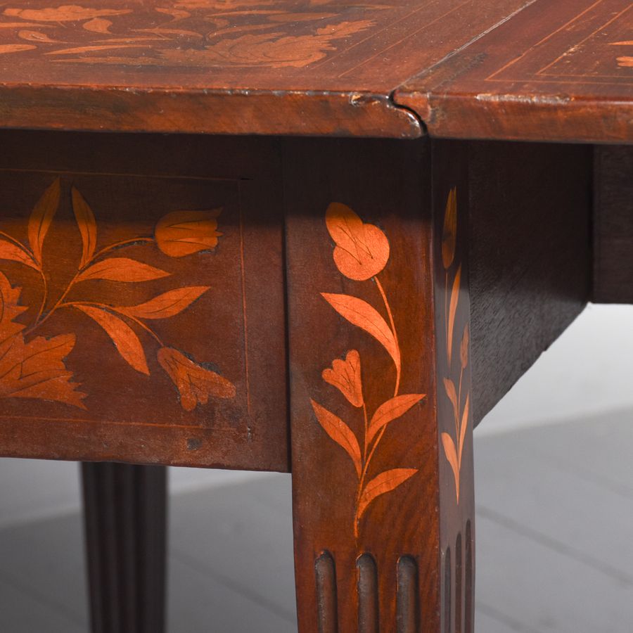 Antique Dutch Marquetry Drop-Leaf Dining Table