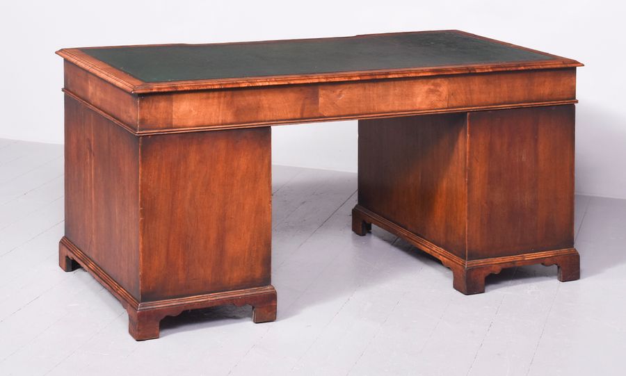 Antique Early Georgian-Style Figured Walnut, Freestanding Kneehole Writing Desk