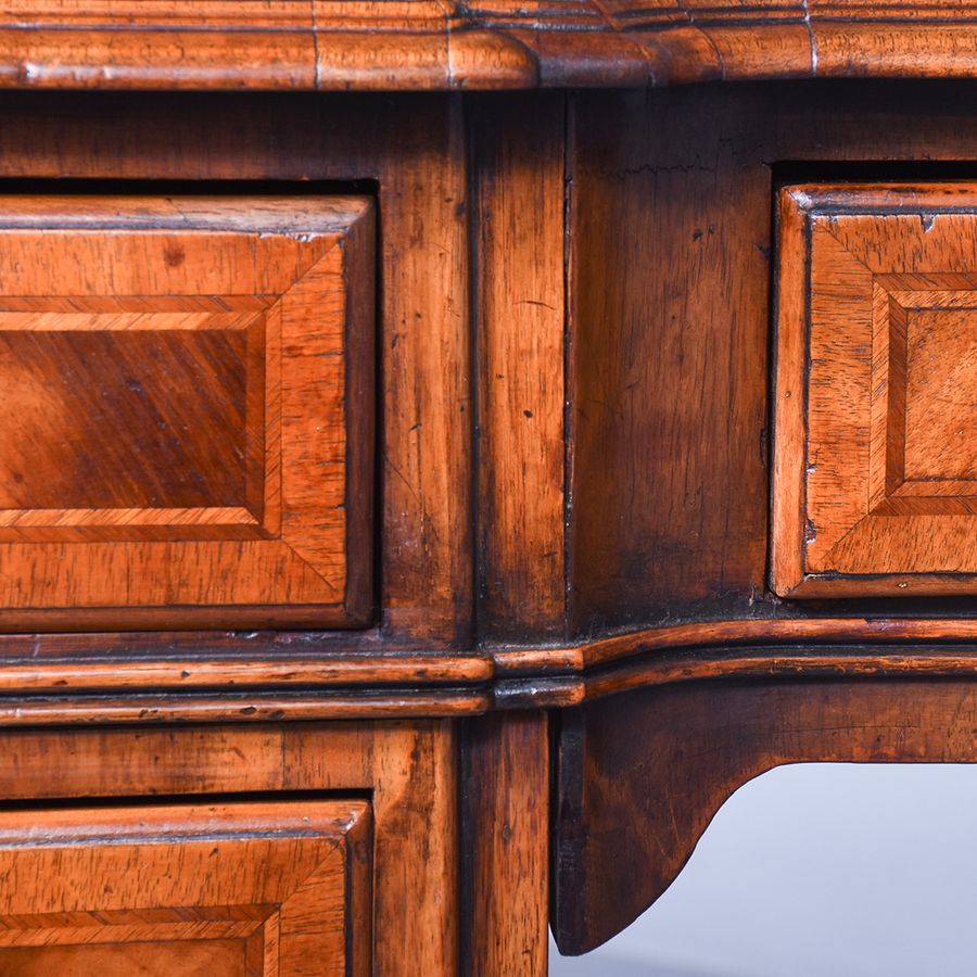 Antique Early Georgian-Style Figured Walnut, Freestanding Kneehole Writing Desk