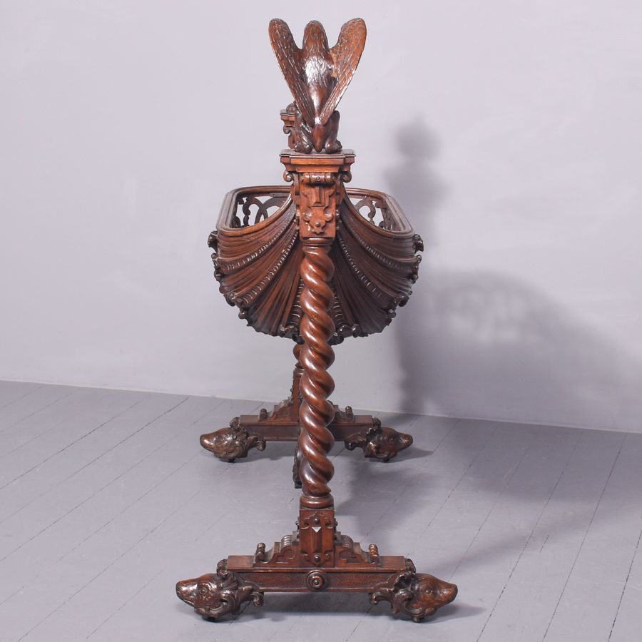 Antique Carved Oak Swinging Crib on Stand