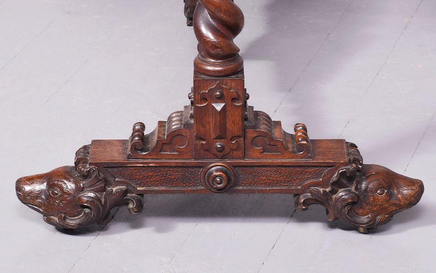 Antique Carved Oak Swinging Crib on Stand