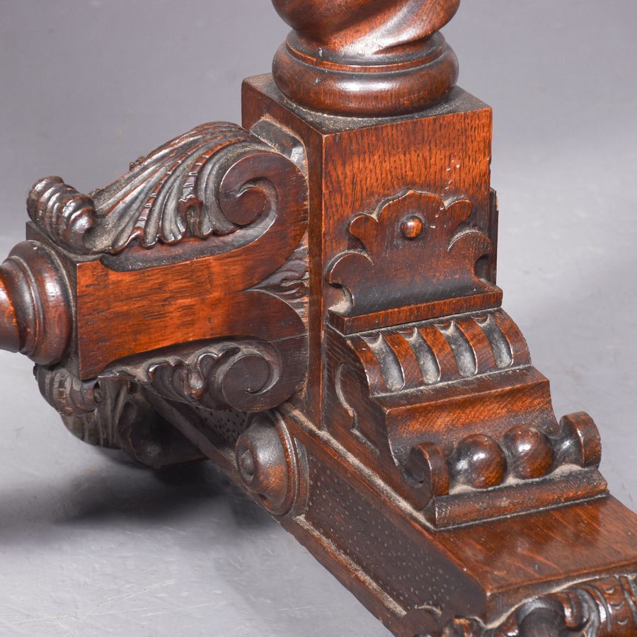 Antique Carved Oak Swinging Crib on Stand