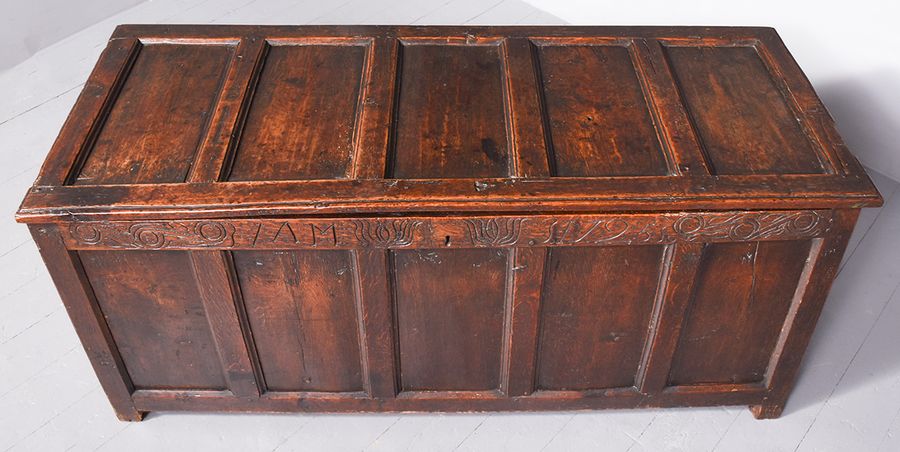 Antique Large George I Panelled Oak Coffer