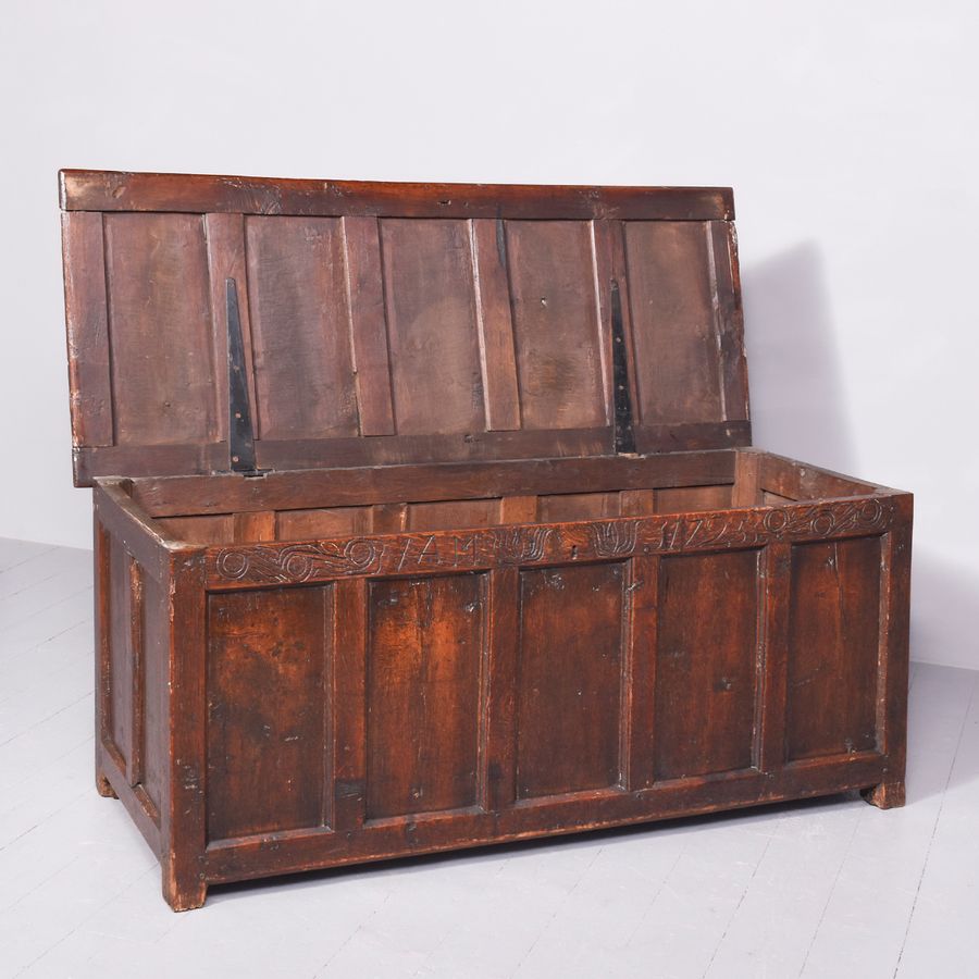 Antique Large George I Panelled Oak Coffer