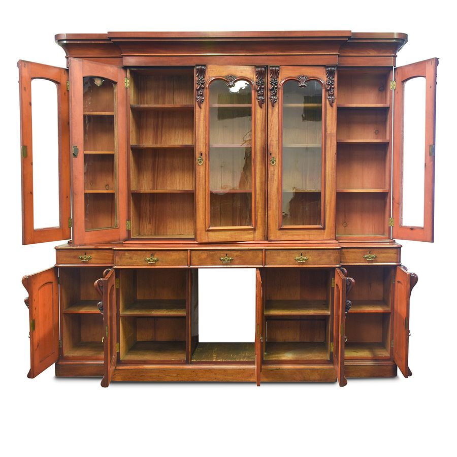 Antique Quality 5-Door Victorian Mahogany Cabinet Bookcase