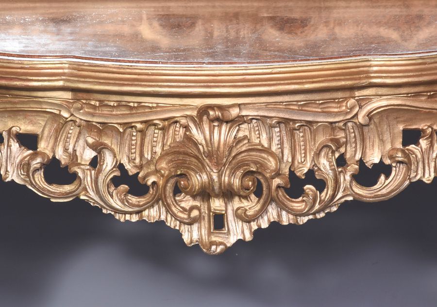 Antique Victorian Rococo Hand-Carved Giltwood Console Table with Mirror