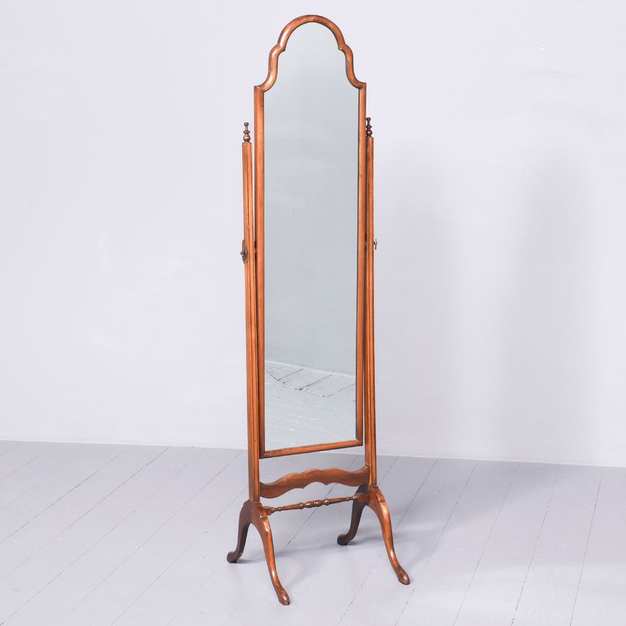 Neat Sized Queen Anne Style Walnut Cheval Mirror