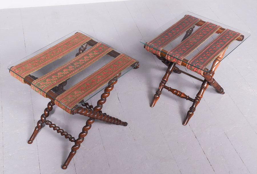 Antique Matched Pair of X Framed Tables