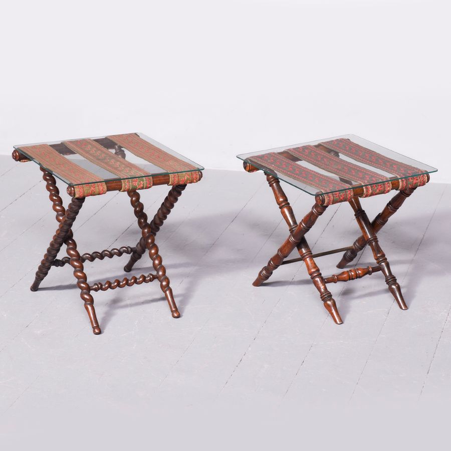 Antique Matched Pair of X Framed Tables