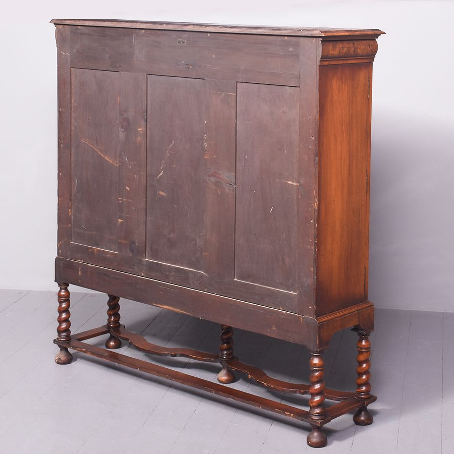 Antique Stylish George II Style Figured Walnut Three-Door Bookcase on Stand