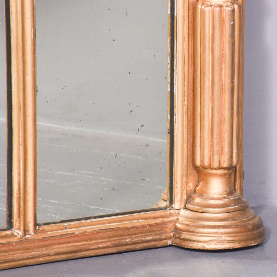 Antique Regency Gilded Triptych Overmantel Mirror with a Lovely Degree of Wear