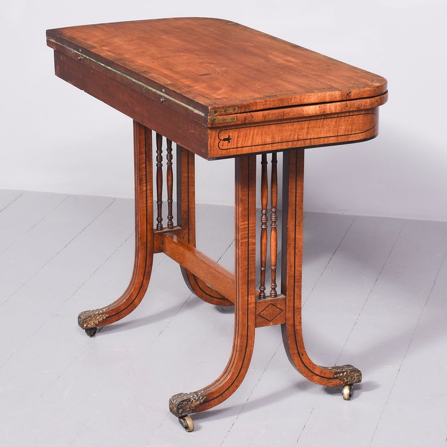 Antique Regency Inlaid Mahogany Fold-Over Card Table