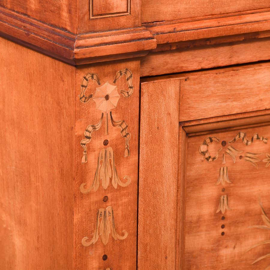 Antique Magnificent Large Inlaid Satinwood Victorian Desk With Burgundy Leather Top