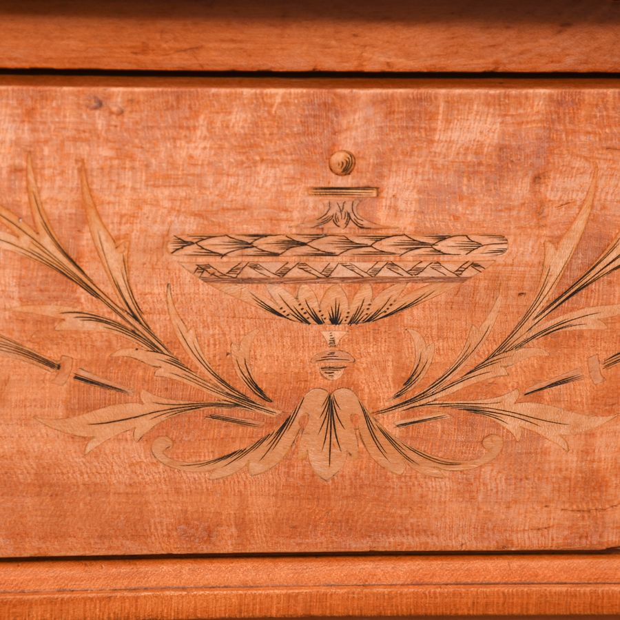 Antique Magnificent Large Inlaid Satinwood Victorian Desk With Burgundy Leather Top