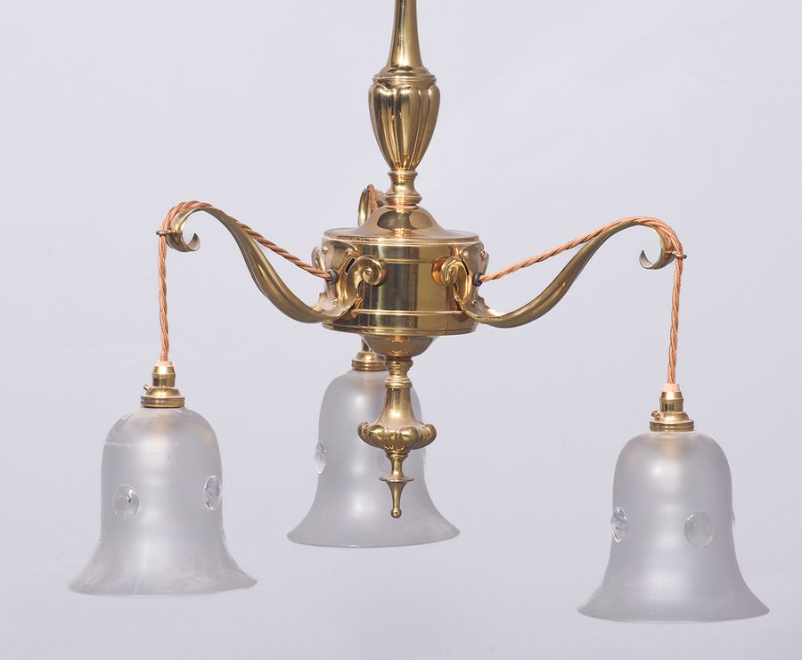 Antique Edwardian Brass Rise & Fall Light Fitting