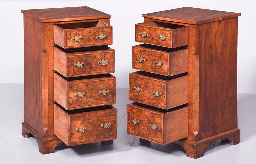 Antique Pair of Mid-Victorian Inlaid Burr Walnut Small Chests/Lockers with Chamfered Corners