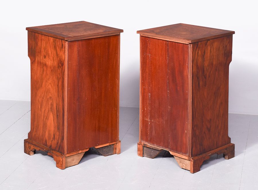 Antique Pair of Mid-Victorian Inlaid Burr Walnut Small Chests/Lockers with Chamfered Corners