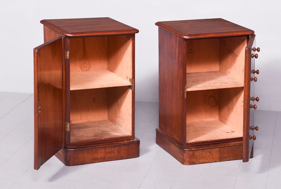 Antique Pair of Mid-Victorian Neat-Sized Figured Mahogany Bedside Lockers