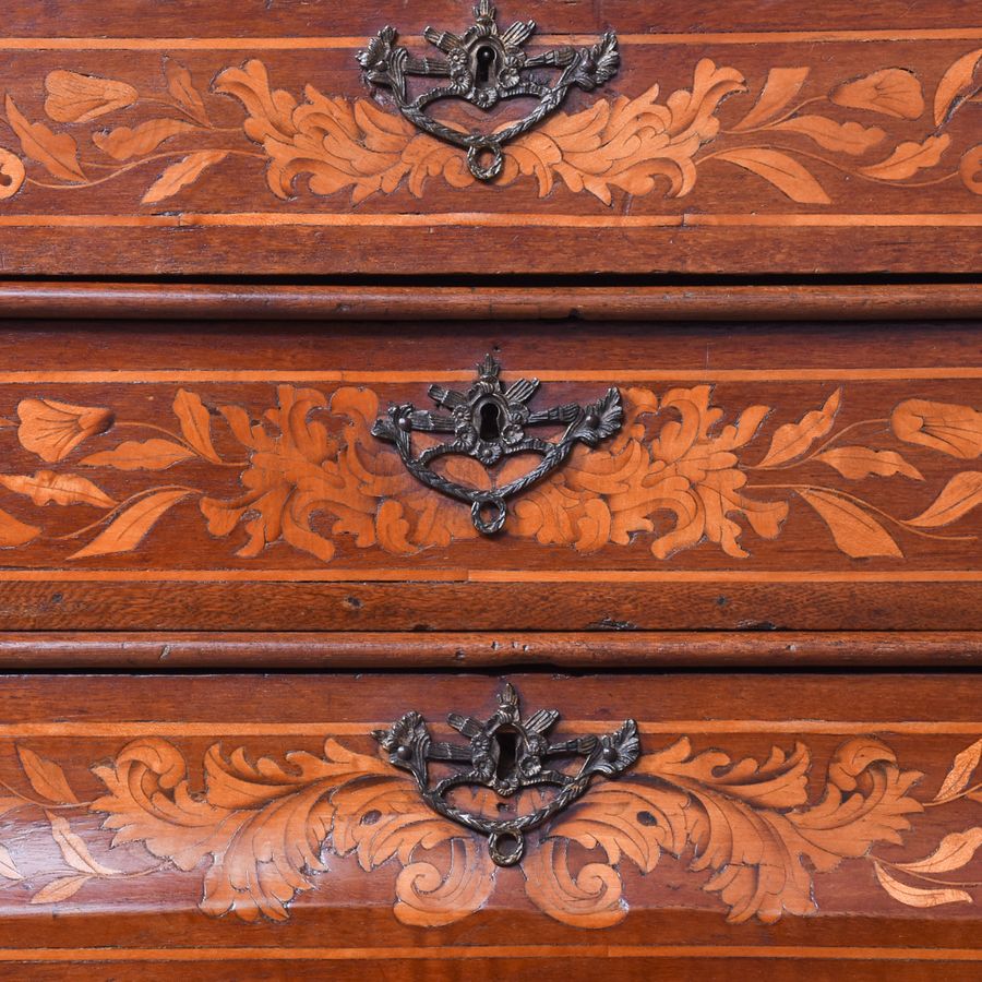 Antique Early 19th Century Dutch Marquetry Inlaid Mahogany Bookcase on Chest