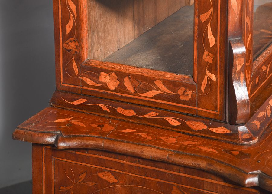 Antique Early 19th Century Dutch Marquetry Inlaid Mahogany Bookcase on Chest