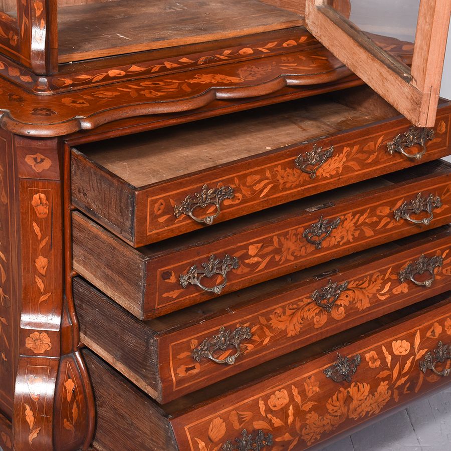 Antique Early 19th Century Dutch Marquetry Inlaid Mahogany Bookcase on Chest