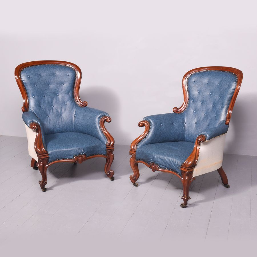 Impressive Pair of Large carved Mahogany William IV Armchairs