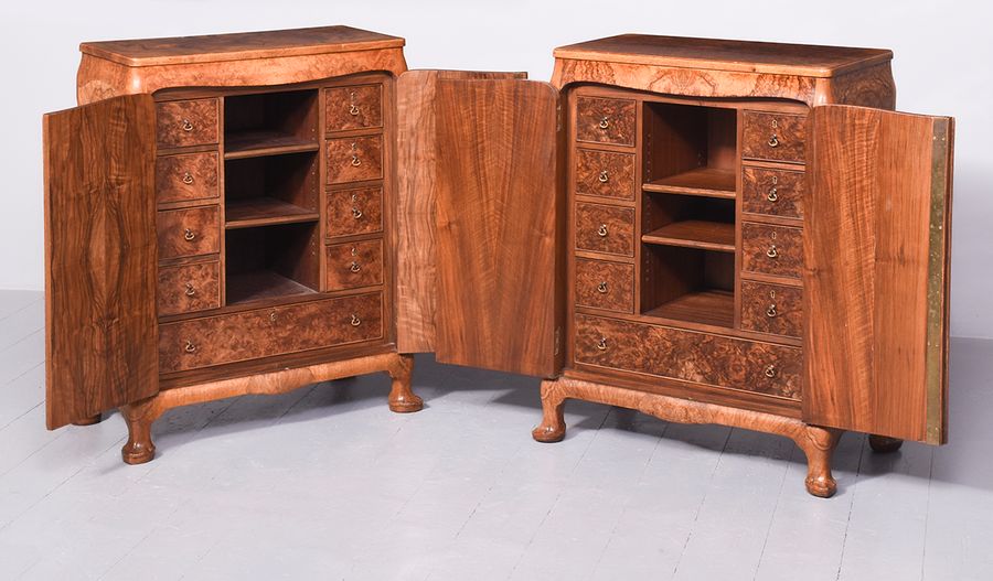 Antique Pair of Burr Walnut Cabinets by Whytock & Reid of Edinburgh