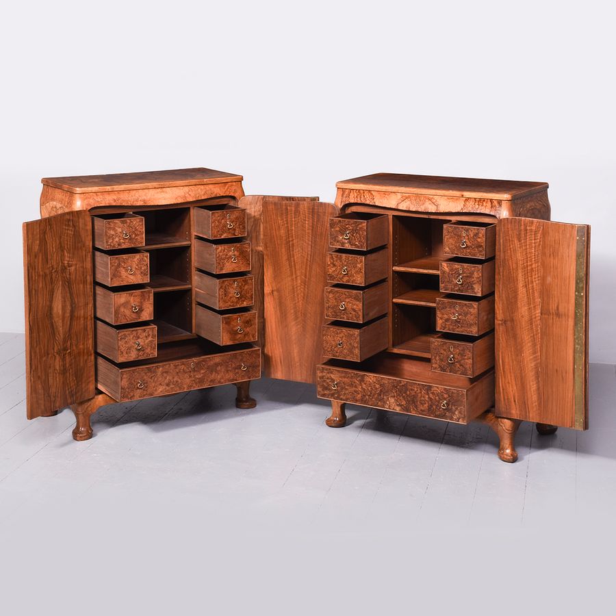 Antique Pair of Burr Walnut Cabinets by Whytock & Reid of Edinburgh