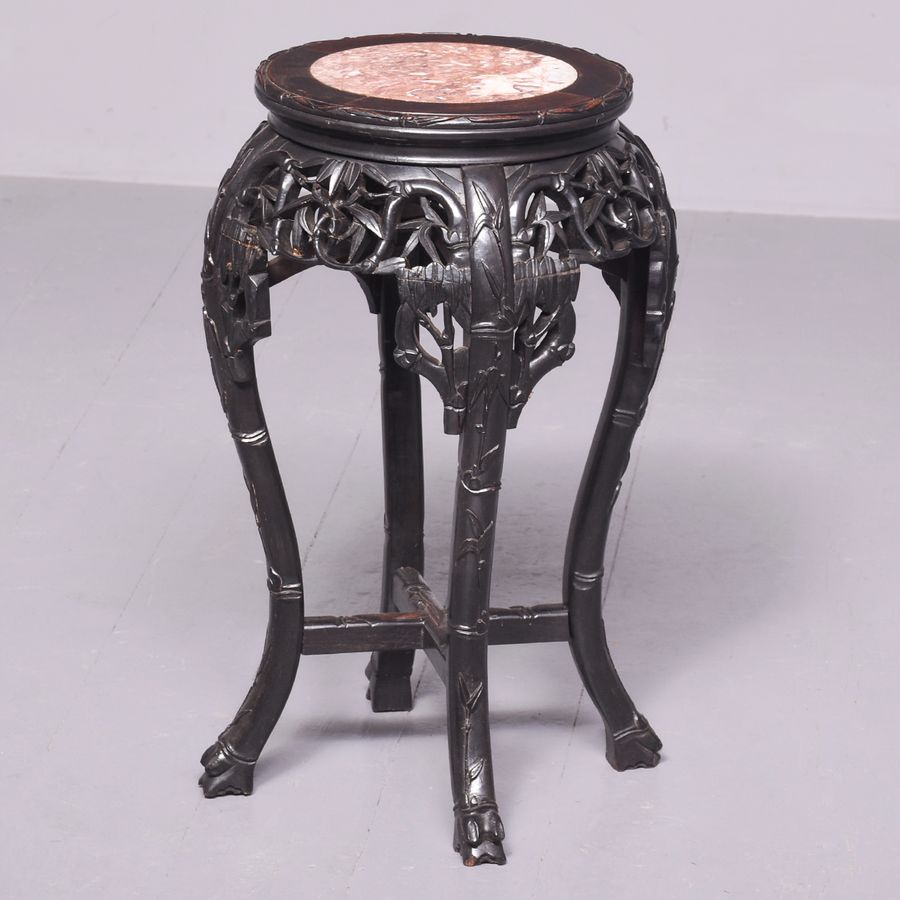 Qing Period Antique Chinese Carved Hardwood Marble Top Stand