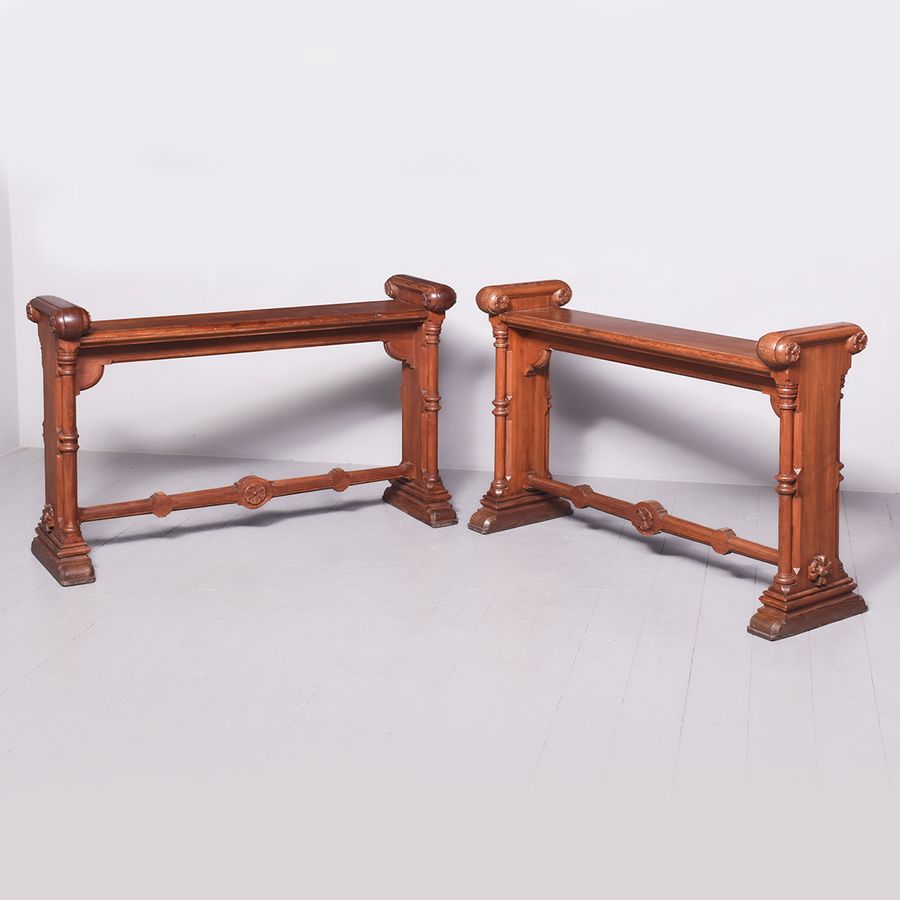 Pair of Scottish Pitch Pine Gothic Narrow Side Tables