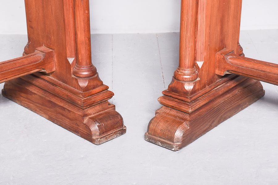 Antique Pair of Scottish Pitch Pine Gothic Narrow Side Tables